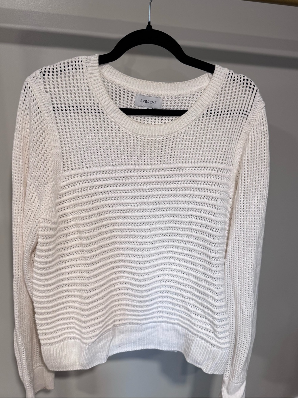 Evereve Cream Open-Weave Crewneck Sweater